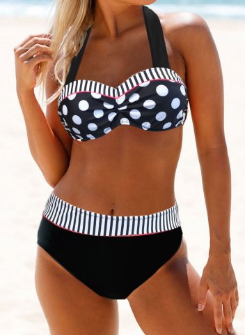 Women's Bikinis Striped Polka Dot High Waist Padded Beach Casual Bikini Bathing Suits