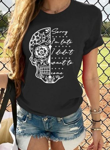 Women's Sorry I'm Late I Didn't Want to Come Skull Print T-shirts Casual Graphic Summer Short Sleeve Daily T-shirts