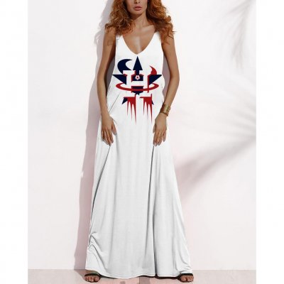 Women's Summer HOUSTON ASTROS Fan Print V-neck Sleeveless Loose Long A-line Dress