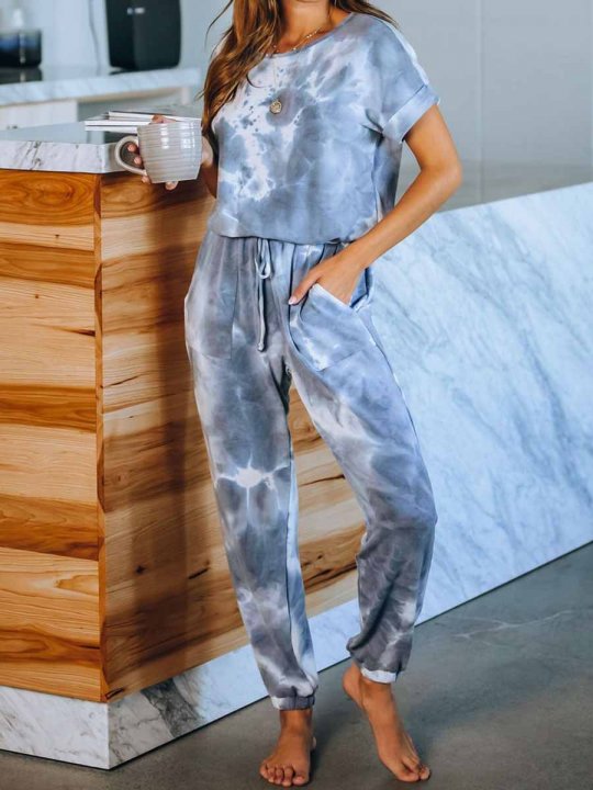 Pocketed Tie Dye Knit Jumpsuit