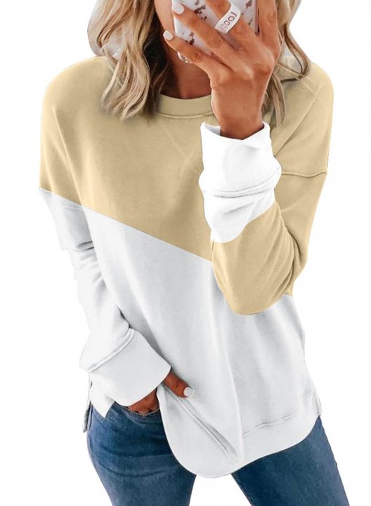 Color Block Long Sleeve Round Neck Casual Sweatshirt