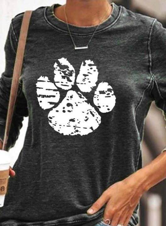 Women's Dog paw print Print Round Neck Daily Sweatshirt