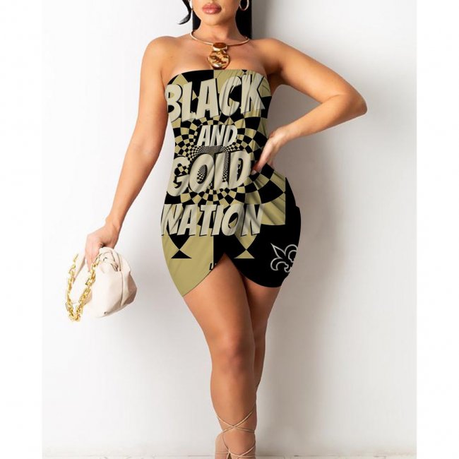 New Orleans Saints Printed Irregular Bandeau Midi Dress