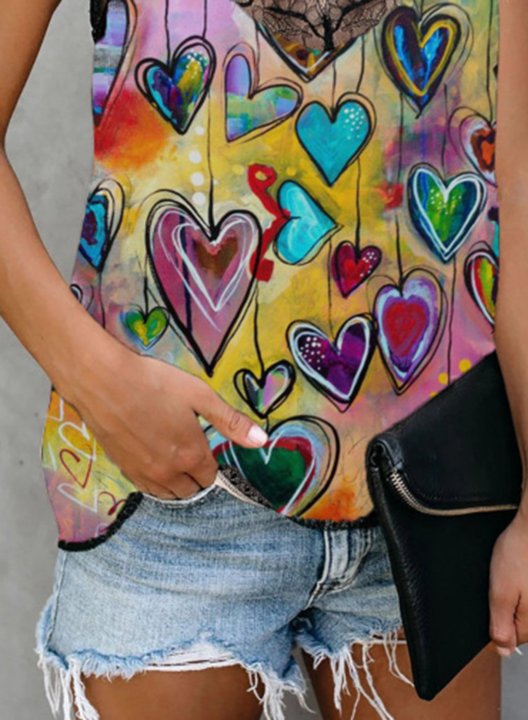 Women's Tank Tops Heart-shaped Multicolor Sleeveless V Neck Daily Casual Tank Top