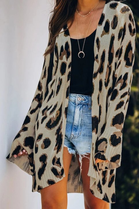 Women's Cardigans Lightweight Knit Leopard Cardigan