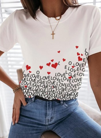 Women's T-shirts Letter Heart-shaped Short Sleeve Round Neck CasualT-Shirt