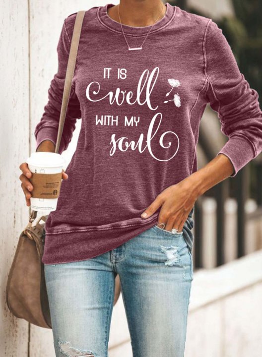 Women's It Is Well With My Soul Sweatshirts Round Neck Long Sleeve Letter Solid Casual Daily Sweatshirts