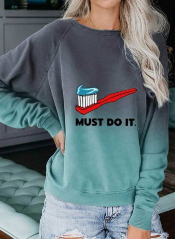 Women's Sweatshirts Gradient Letter Print Long Sleeve Round Neck Casual Sweatshirt