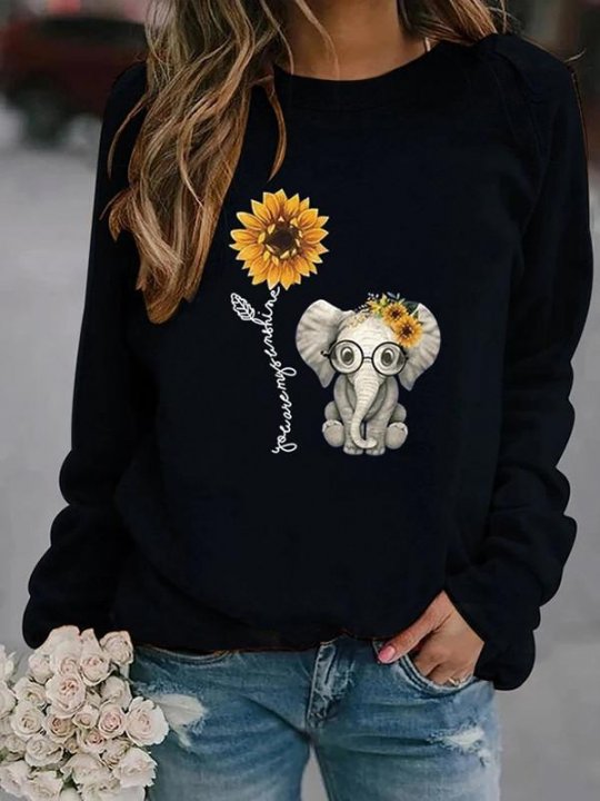 Elephant sunflower letter print sweatshirt