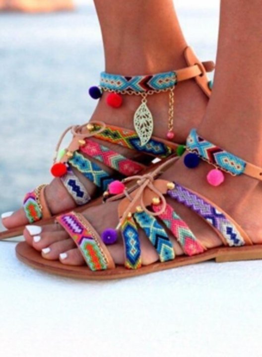 Women's Sandals Color Block Tribal Casual D-ring Sandals