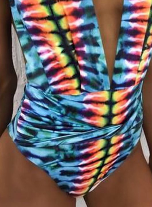 Women's One Piece Swimwear Color Block Deep V Neck Criss Cross One-Piece Swimsuit