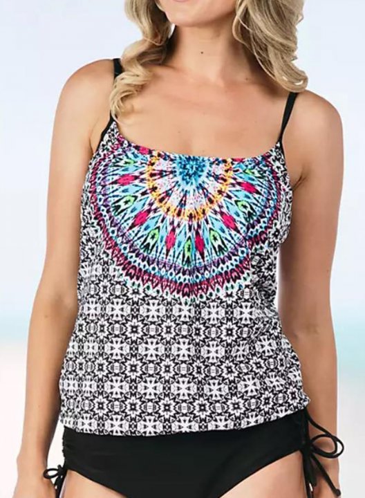 Women's Tankinis Mid Waist Geometric Tropical Padded Spaghetti Boho Vacation Tankini Set