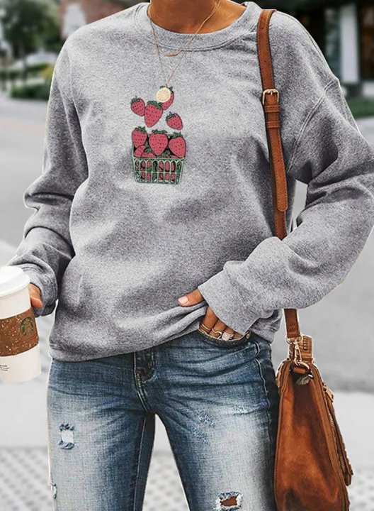 Solid Casual Round Neck Long Sleeve Sweatshirt