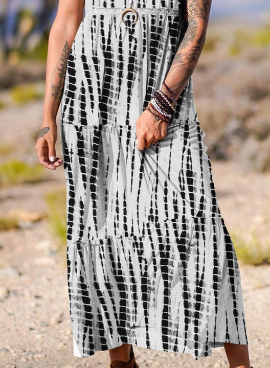 Women's Maxi Dress Multicolor A-line Sleeveless Round Neck Summer Casual Vacation Boho Beach Maxi Dress