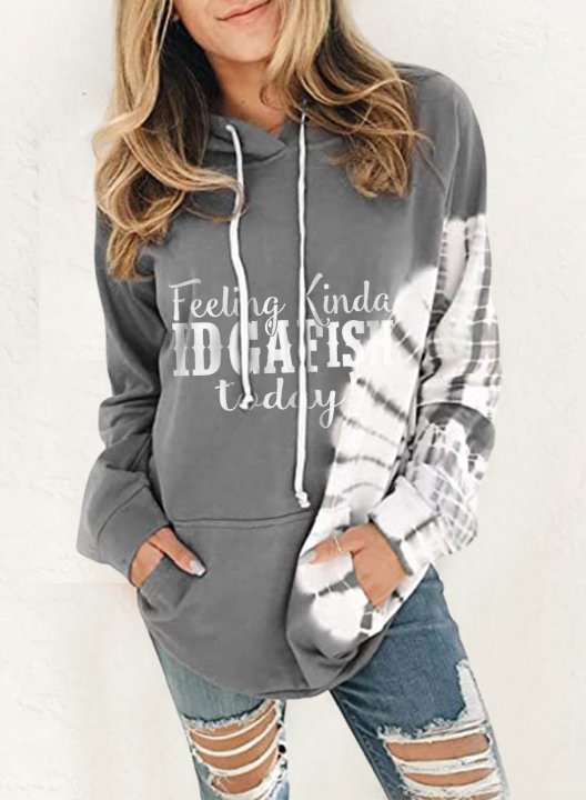 Women's Hoodies Letter Feeling Kinda IDGAF-ish today Solid Drawstring Pocket Long Sleeve Casual Hoodies