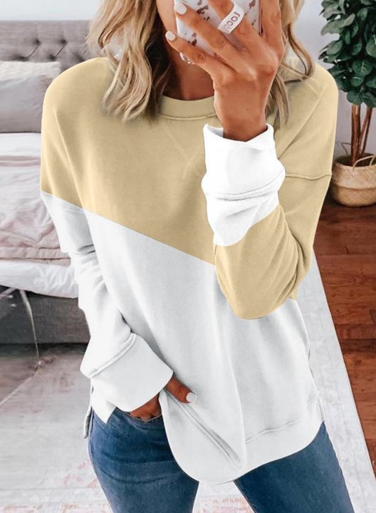 Color Block Long Sleeve Round Neck Casual Sweatshirt