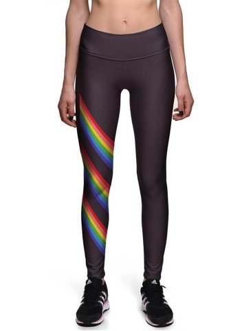 Women's Leggings Slim Rainbow-print Color Block High Waist Daily Track Pants