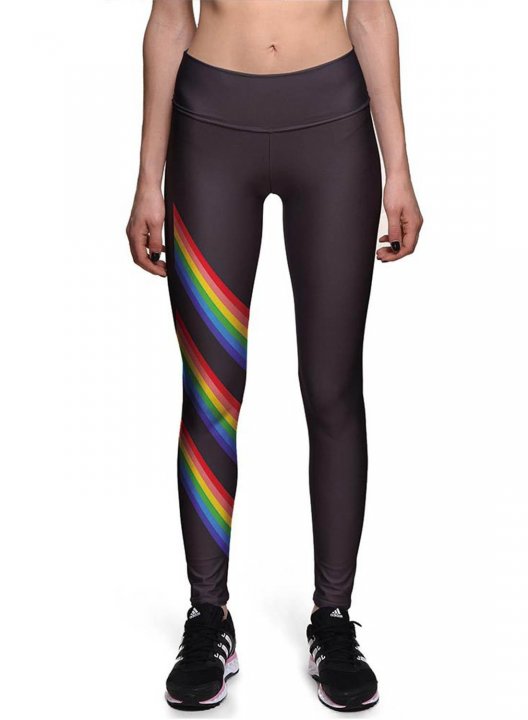 Women's Leggings Slim Rainbow-print Color Block High Waist Daily Track Pants