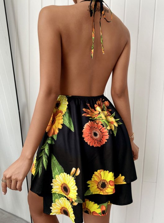 Women's Mini Dresses Floral Halter Boho Dress