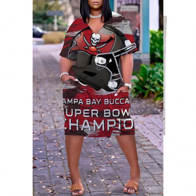 Women's Tampa Bay Buccaneers Printed V-neck Casual Pocket Dress