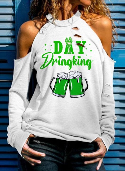 Women's T-shirts Letter Print Long Sleeve Cold Shoulder Daily T-shirt