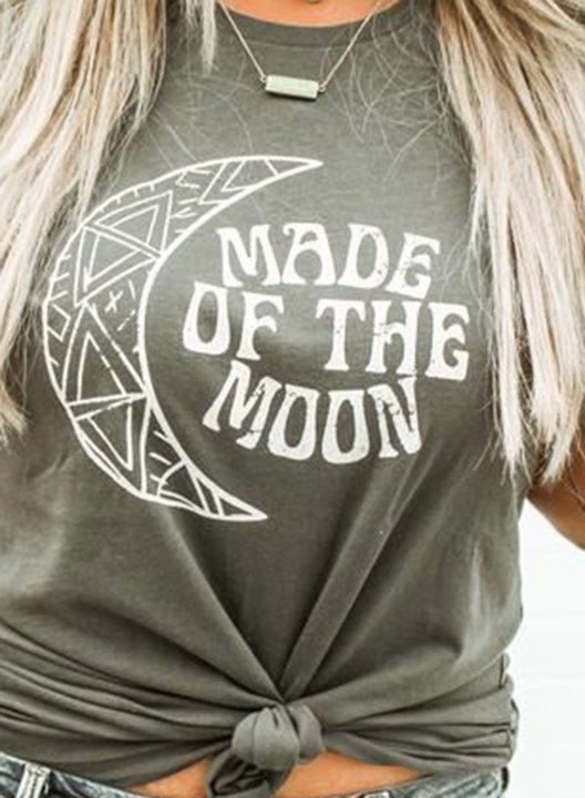 Women's Made of the Moon Graphic T-shirts Letter Print Short Sleeve Round Neck Daily T-shirt