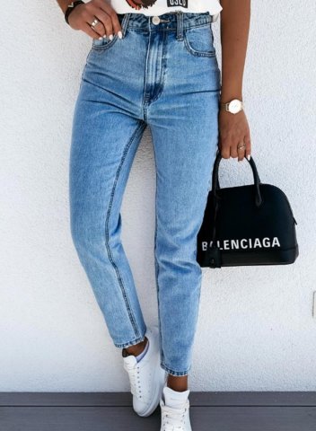 Women's Jeans Straight Solid High Waist Casual Daily Jean