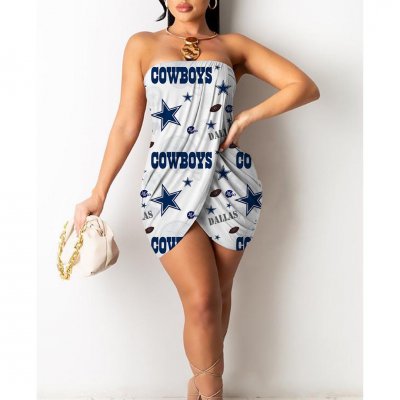 Dallas Cowboys Printed Irregular Bandeau Midi Dress
