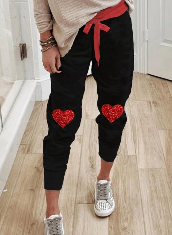 Women's Joggers Heart-shaped Color-block Straight High Waist Ankle-length Sequin Joggers