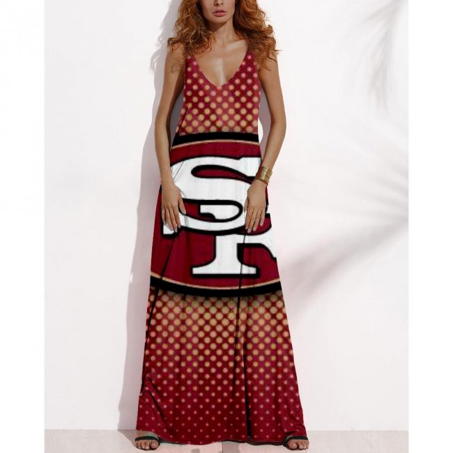 Women's Summer San Francisco 49ers Fan Print V-Neck Sleeveless Loose Long A-line Dress