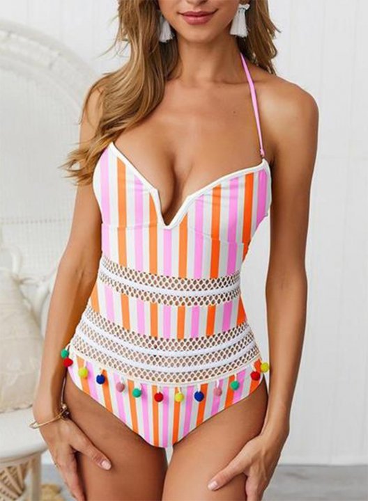 Women's One-Piece Swimsuits One-Piece Bathing Suits Multicolor Striped Spaghetti Cute Swimsuits