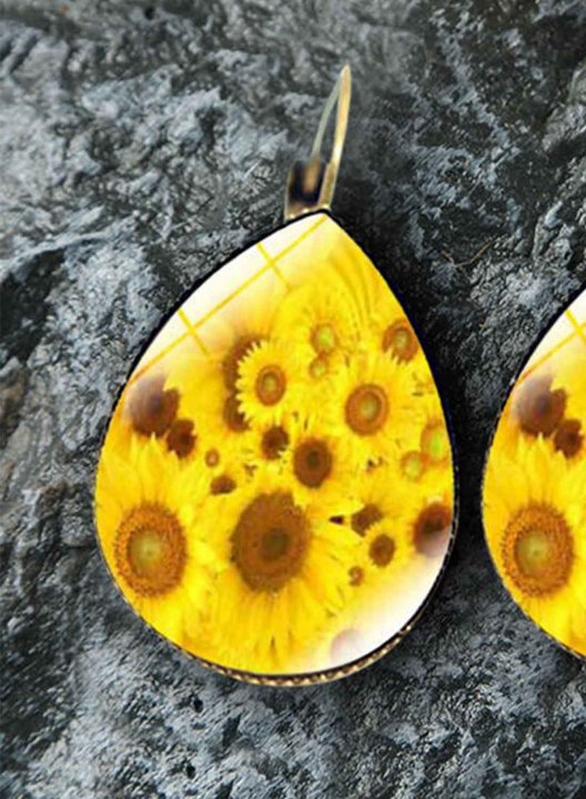 Women's Earrings Sun Flower Color Block Gem Drop Earrings