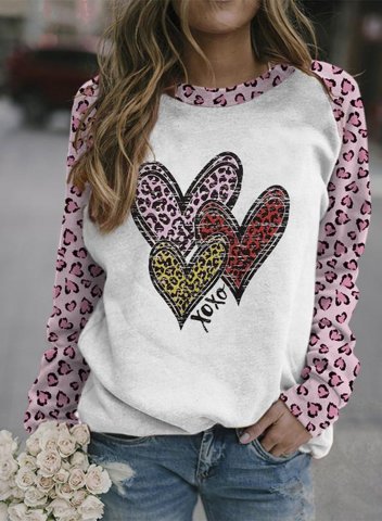 Women's Leopard Heart Sweatshirt Color Block Round Neck Long Sleeve Daily Casual Pullovers