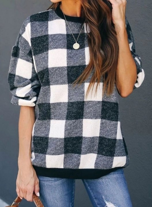 Fashionable Color Block Plaid Sweatshirt