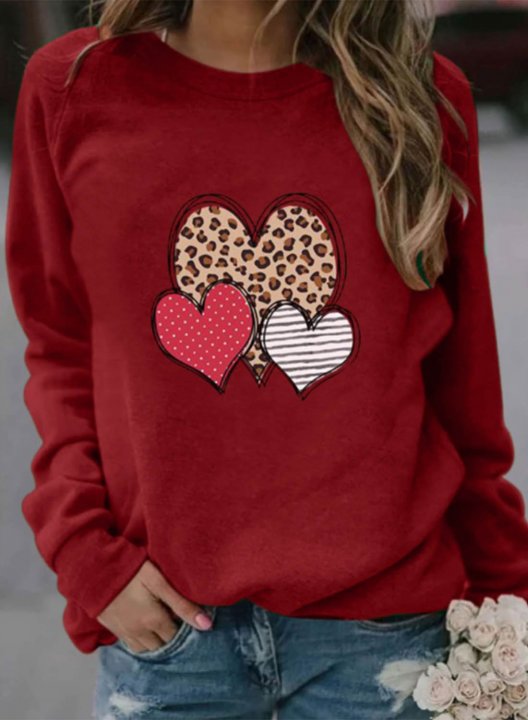 Women's Sweatshirts Heart Solid Long Sleeve Round Neck Casual Sweatshirt