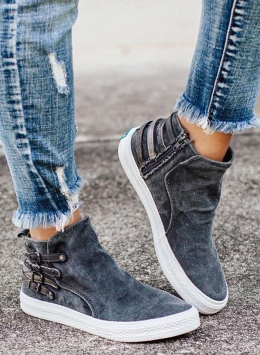 Women Oversized Casual Buckle Canvas Denim Shoes