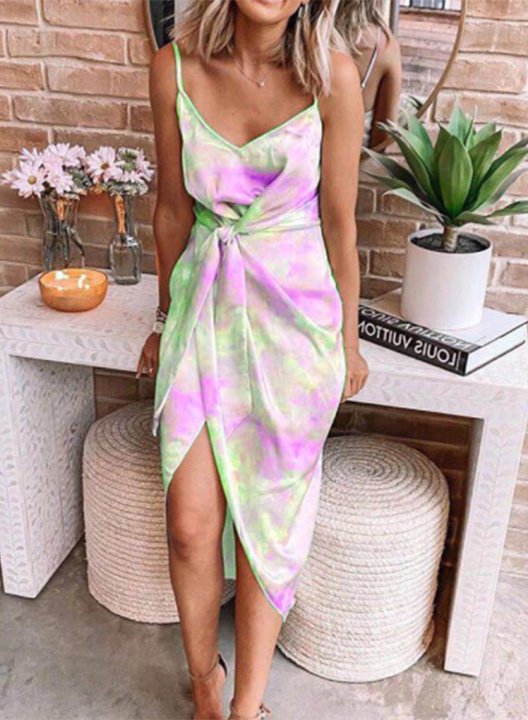 Women's Mini Dresses Split Asymmetric Bodycon Multicolor Tiedye Sleeveless Spaghetti Daily Casual Mini Dress