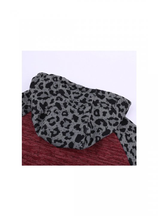 Color Block Leopard Long Sleeves Hoodie