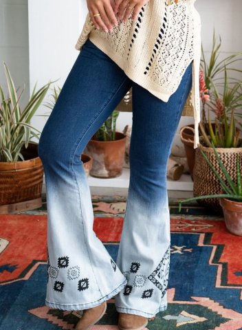 Women's Jeans Slim Flare Geometric Multicolor Mid Waist Full Length Vintage Boho Jeans
