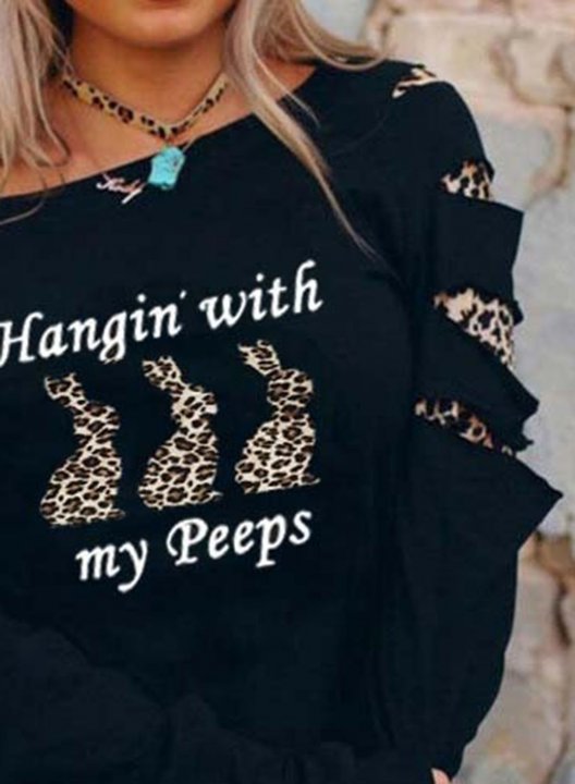 Women's Pullovers Animal Print Long Sleeve Cold Shoulder Casual Pullover