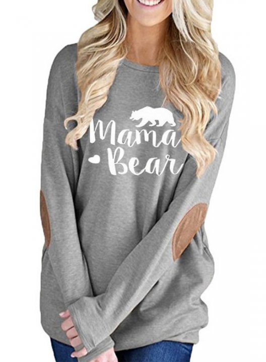 Women's T-shirt Mama Bear Loose Round Neck Batwing Sleeve Patch Sweatshirt