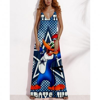 Women's Summer DALLAS COWBOYS Fan Print V-neck Sleeveless Loose Long A-line Dress