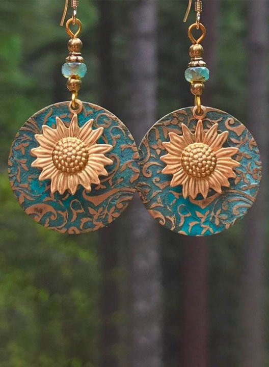 Women's Earrings Vintage Bohemian Double Sunflower Delicate Pattern Earrings