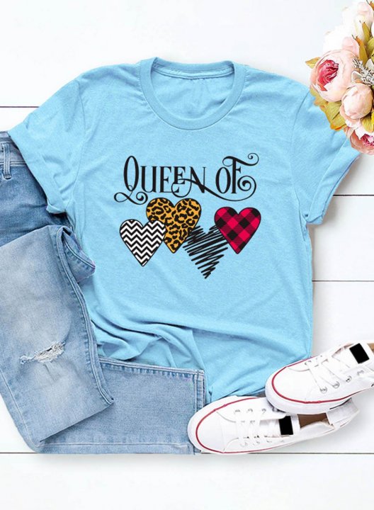 Women's T-shirts Leopard Plaid Letter Heart-shaped Short Sleeve Round Neck Daily T-shirt