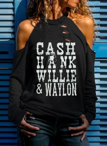 Women's Sweatshirt Comical Cash Hank Willie Waylon Cold shoulder Cut-out T-shirts