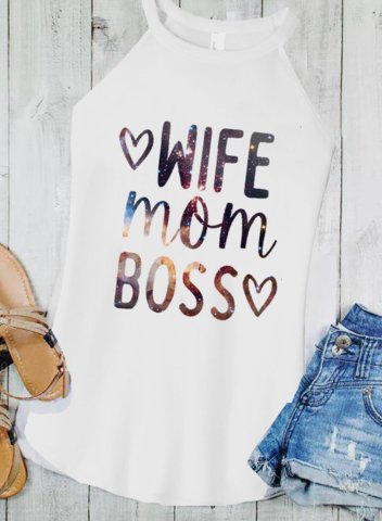 Women's funny Tank Tops Mother's Day Slogan Wife Mom Boss Print Top