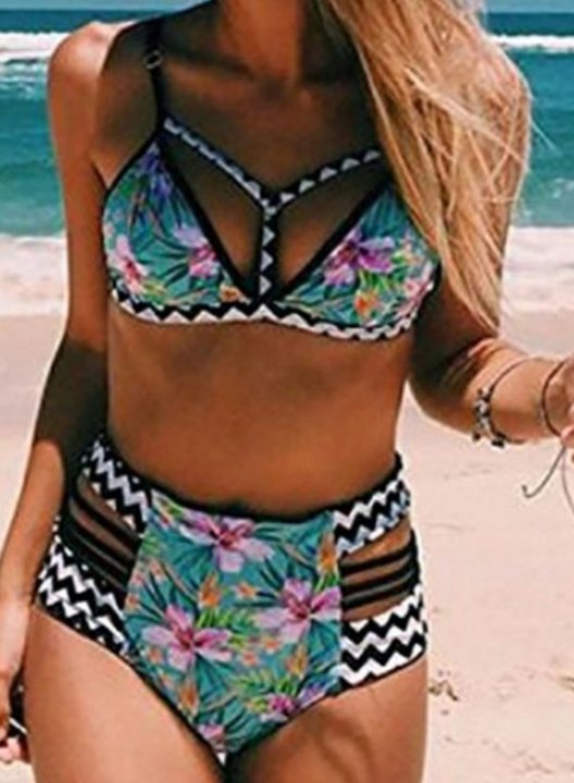 Women's Bikinis Color Block Floral Geometric Cut-out Bikini