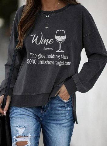 Women's Sweatshirt Wine The Glue Holding This 2020 Letter Print Long Sleeve Round Neck Sweatshirt