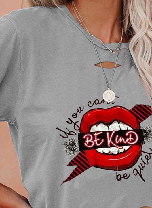 Women's T-shirts Lip Short Sleeve Round Neck Daily Cut-out T-shirt