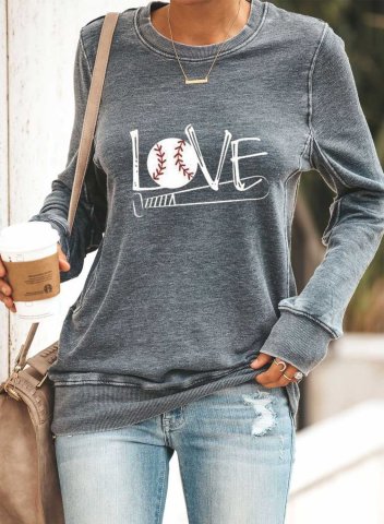 Women's Ball Love Print Sweatshirt Solid Ball-print Long Sleeve Round Neck Daily T-shirt
